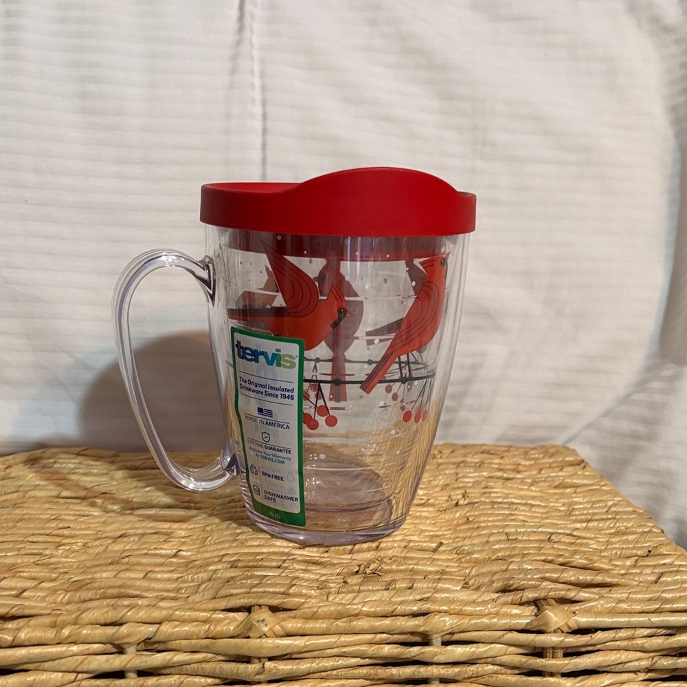 Tervis Clear Mug with Red Cardinals and Lid NWT